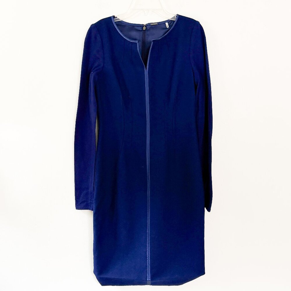 elie tahari // long sleeve wool mid-length blue dress 2